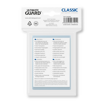 100 pochettes Classic Soft Sleeves taille standard Transparent - Ultimate Guard